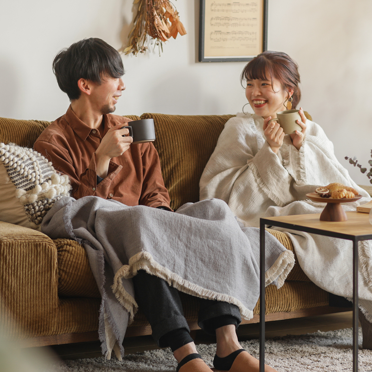 リネンブランケット linoo Daina ナチュラル×グレー Re:CENO リネンブランケット linoo Daina ｜家具・インテリア通販 Re